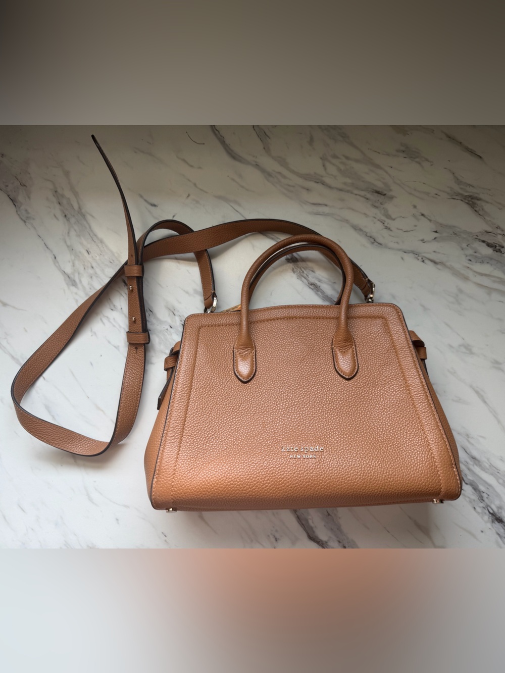 Kate Spade Tan Leather Top-Handle Satchel with Crossbody Strap